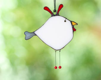 Stained Glass Chicken Suncatcher: Whimsical Farm Decor
