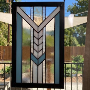 Frank Lloyd Wright Inspired Stained Glass Window: Prairie Style, Lt Blue