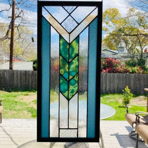 Stained Glass Window, Frank Lloyd Wright, Prairie Style, Craftsman Style, Mission Style, Powder Blue