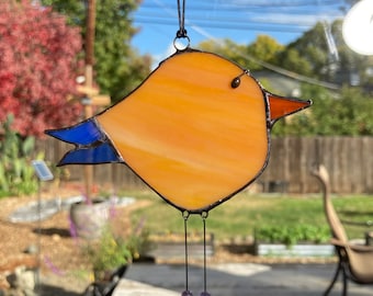 Stained Glass Bird, Bird Suncatcher, Bird Ornament, Orange Bird in Copper or Black Finish