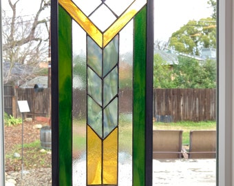 Stained Glass Window, Prairie Style, Craftsman Style, Mission Style, Dark Green