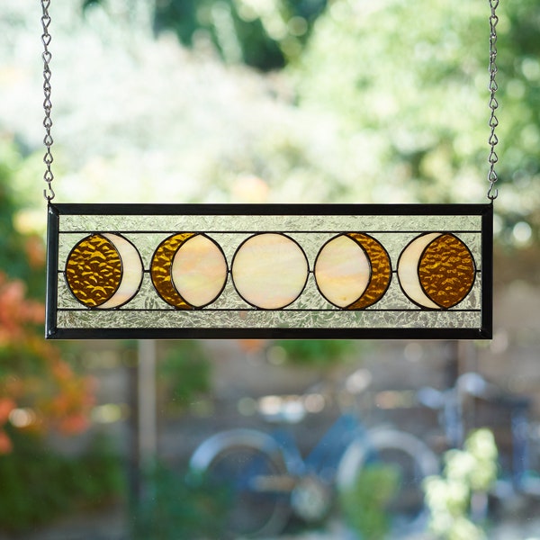 Five Moon Phases Stained Glass Window Panel