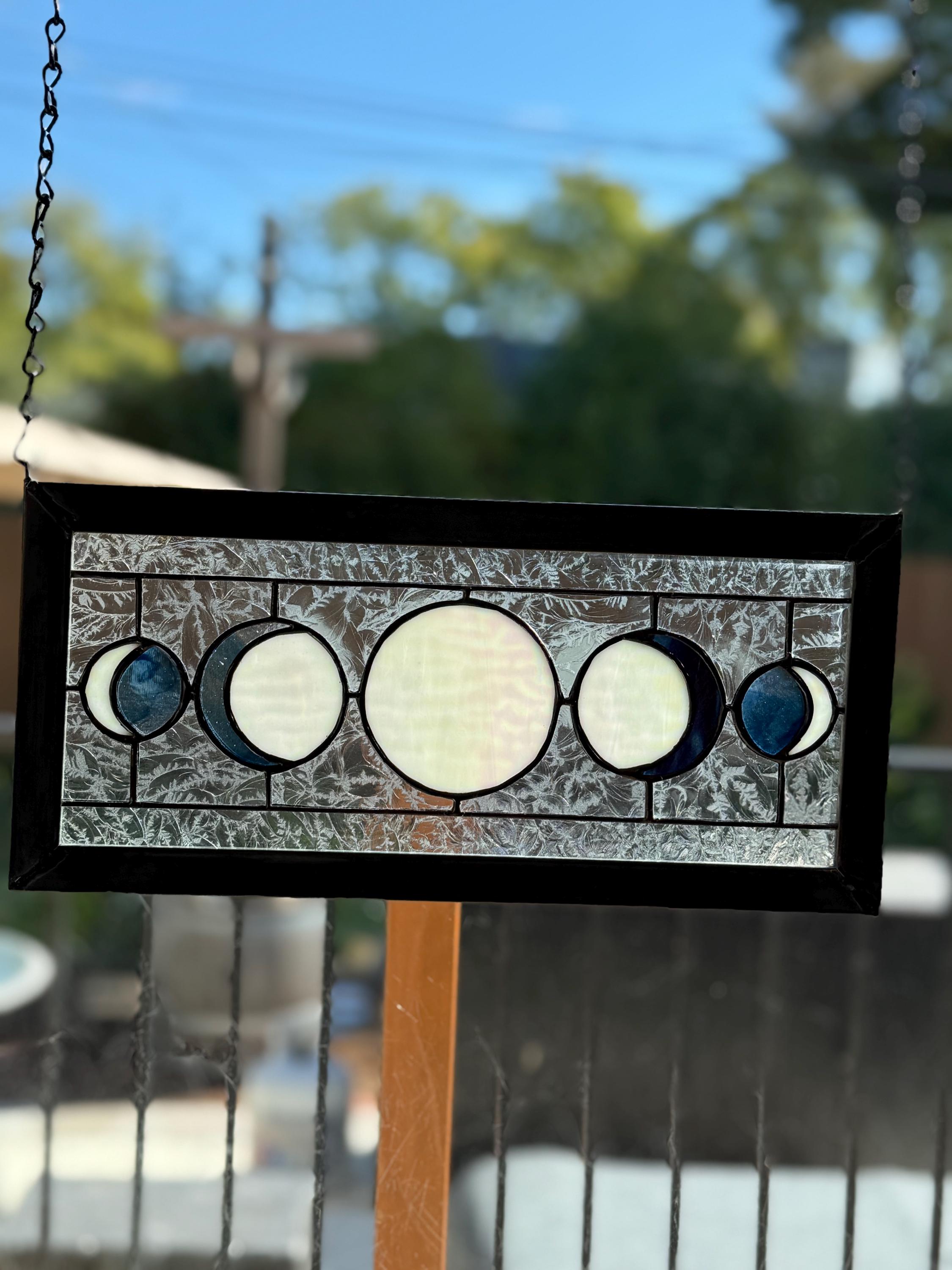 Five Moon Phases Stained Glass Window Panel Var. Blue/irid White Ripple ...