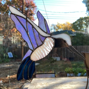 Stained Glass Iridescent Hummingbird Suncatcher Black Finish