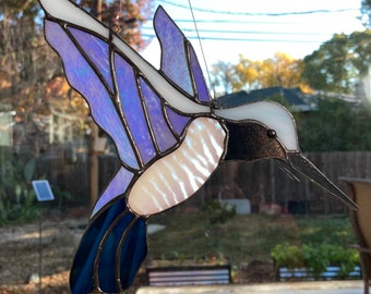 Stained Glass Iridescent Hummingbird Suncatcher Black Finish