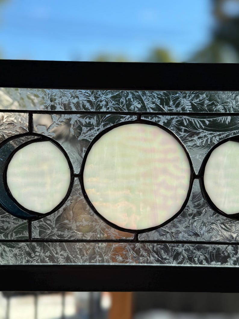 Five Moon Phases Stained Glass Window Panel Var. Blue/irid White Ripple ...