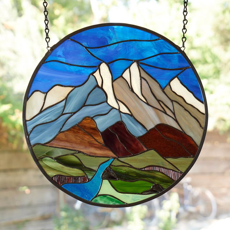 Stained Glass Mountain Window Handmade Window Decor Utah Etsy