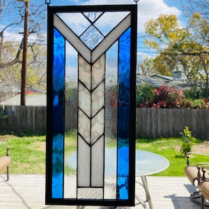 Stained Glass Window, Frank Lloyd Wright, Prairie Style, Craftsman Style, Mission Style, Blue