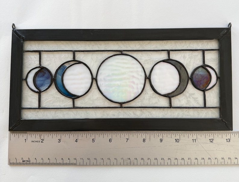 Five Moon Phases Stained Glass Window Panel Var. Blue/irid White Ripple ...