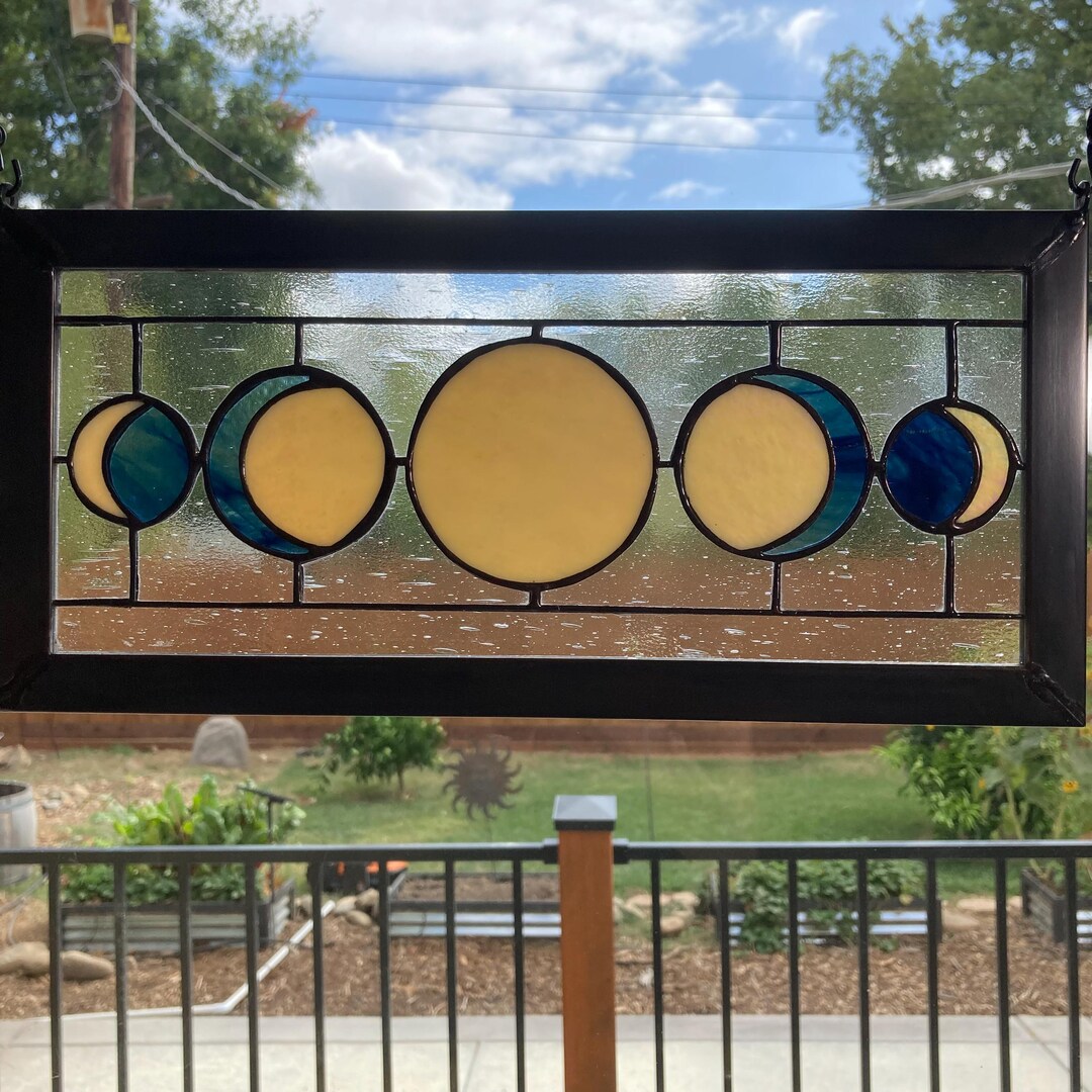 Five Moon Phases Stained Glass Window Panel Blue-clear/irid Amber - Etsy