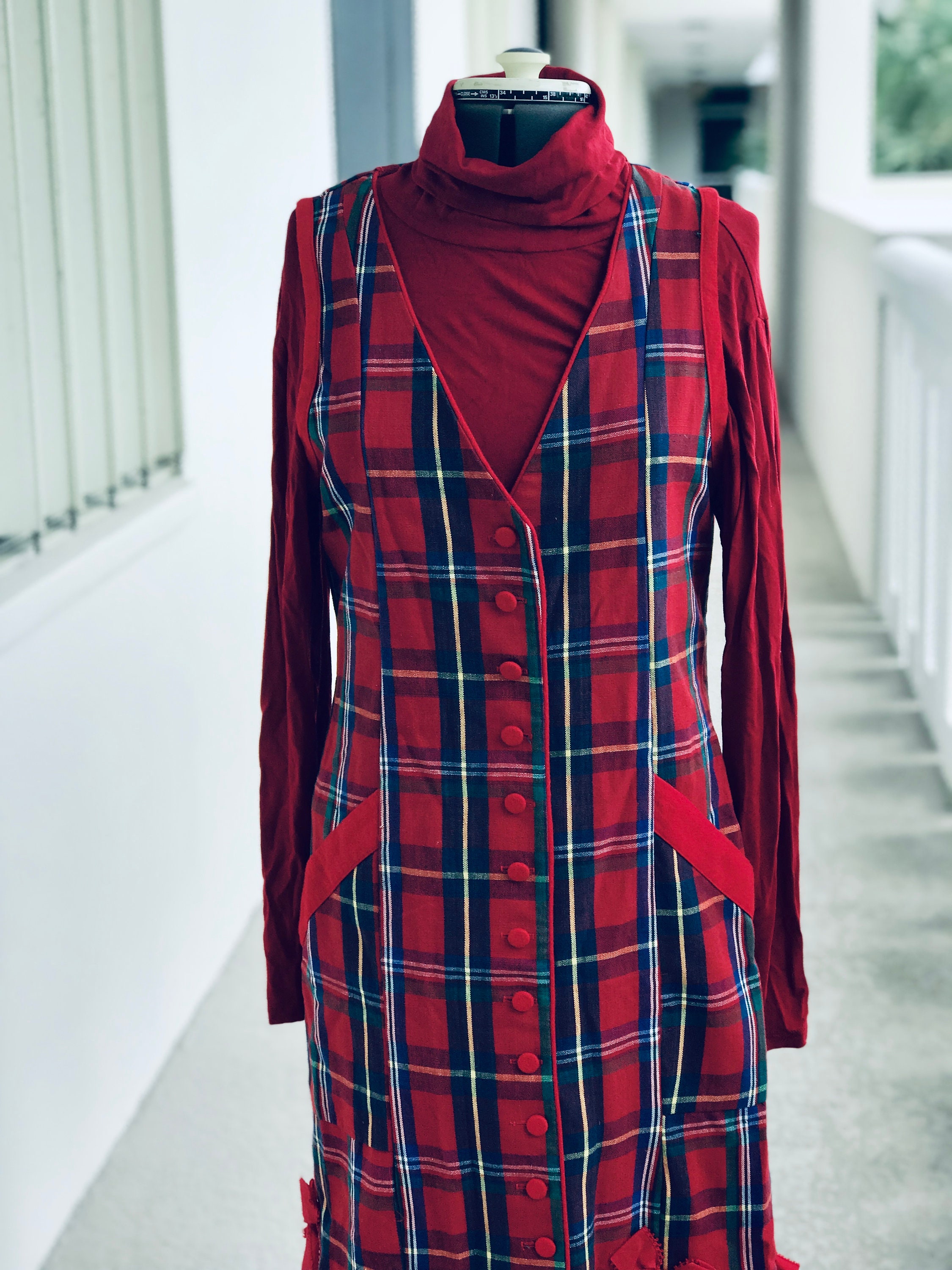 Red plaid jumper dress Clearance