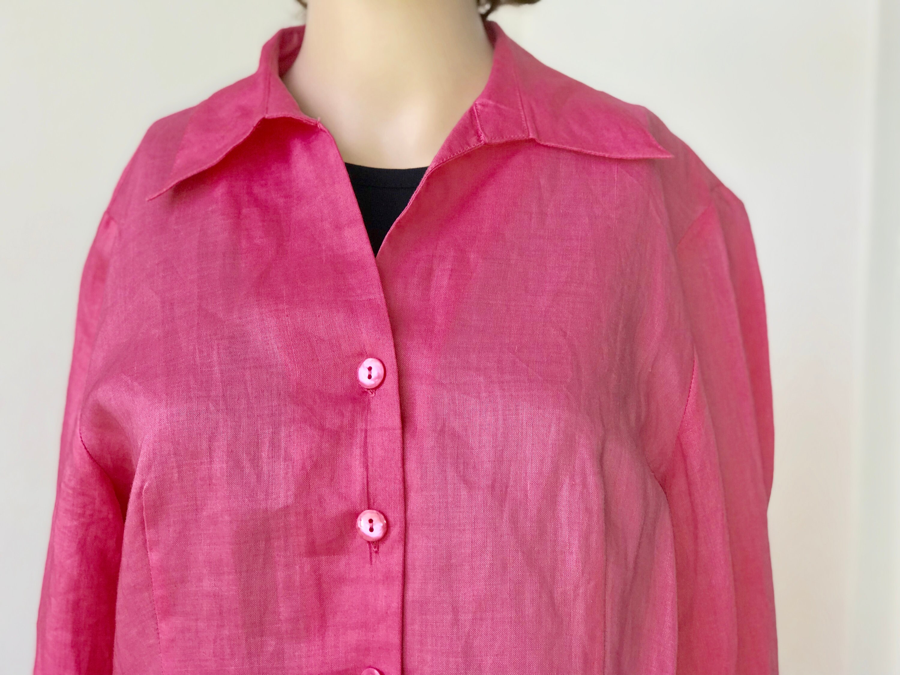 Summer linen top pink linen blouse sexy secretary top linen | Etsy