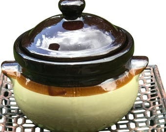 Vintage Stoneware Crock w/ Lid: Rustic Farmhouse Casserole Serves 4