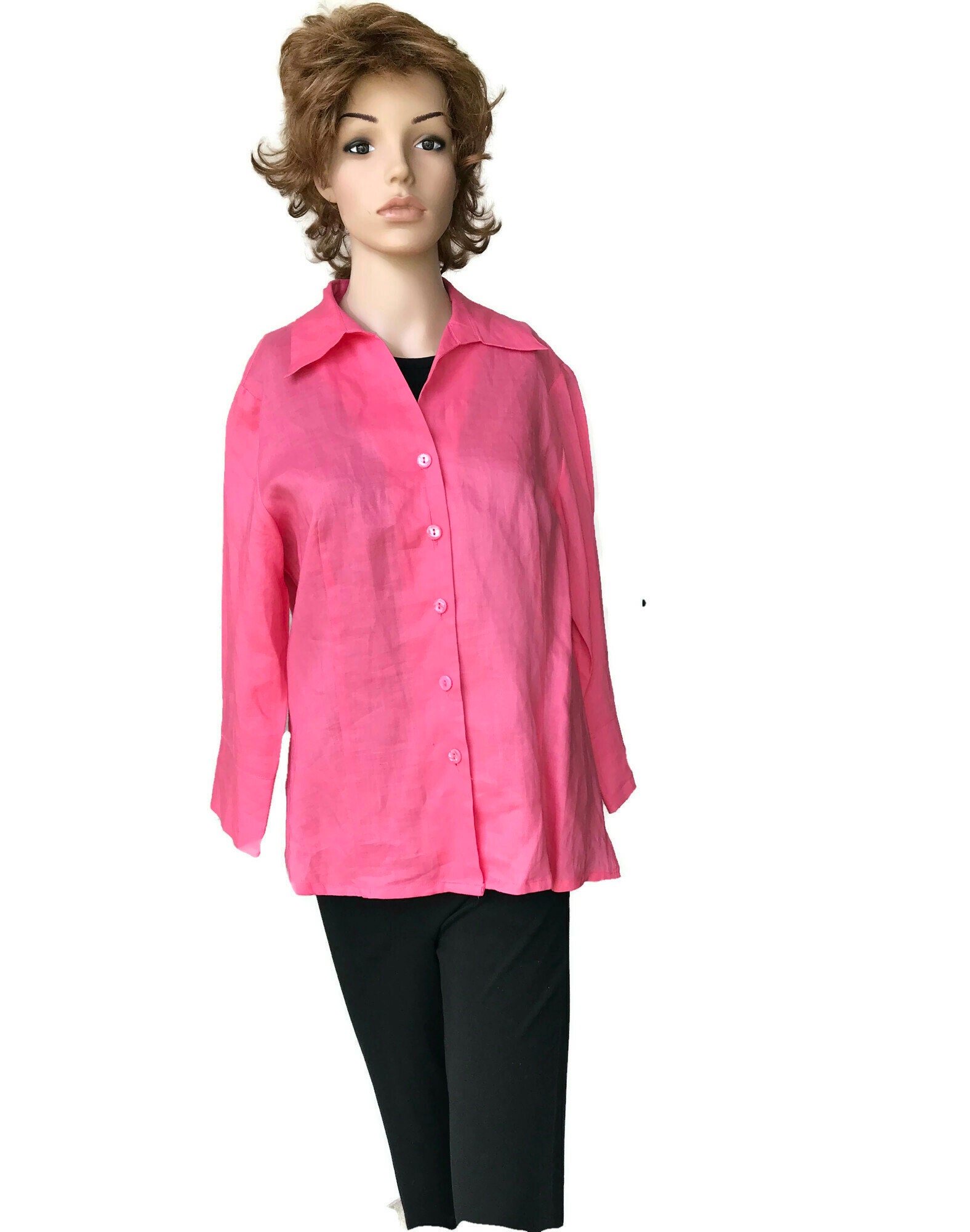 Summer linen top pink linen blouse sexy secretary top linen Etsy