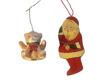 Vintage Christmas Ornaments: Hallmark Teddy Bear & Santa Claus