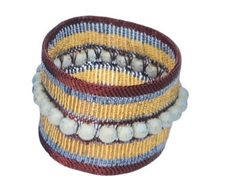 Vintage Seed Bead Bangle: Choice of 4 Artisan Tribal Bracelet, 6.5"-7.5" Wrist