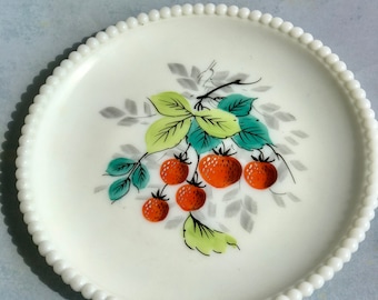 Vintage Milk Glass Plates: 7.5 Inches, Pair of Two (2) Fruit Design