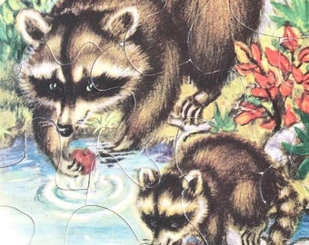 Vintage Playskool Jigsaw Puzzle: Mama & Baby Raccoon