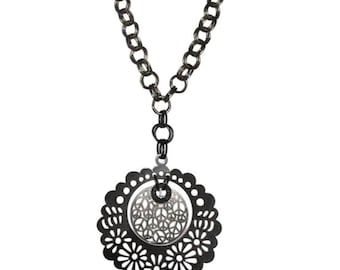 Large Women's Pendant: Very Big Medallion on 18 Inch Heavy Chain