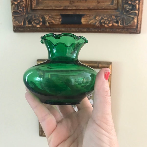 Adorable Emerald Green Glass Fluted Vase/ Depression Glass