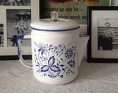 Vintage Enamel Coffee Percolator Blue and White Blue Onion Delft Stovetop Coffee Pot