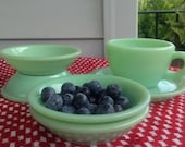 Set of 4 Fire King Restaurant Ware Jadeite Berry Bowls G294 1940 39 s,1950s Green Milk Glass Oven Ware Retro Diner Bowls