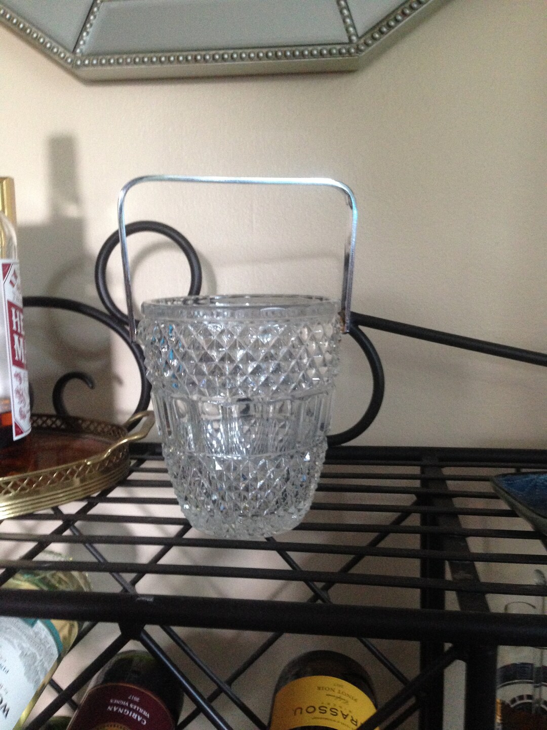 Mid Century Small Glass Ice Bucket With Chrome Handle Etsy