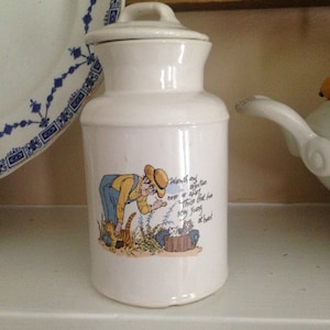 McCoy USA Keramik MilchKrug Stil Küche Canister/Lidded Jar/Großvater mit Kätzchen/Kitschy Küche