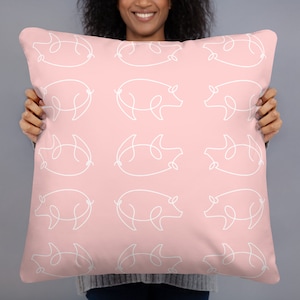 Minimalist Pig Pattern Throw Pillow - Pink