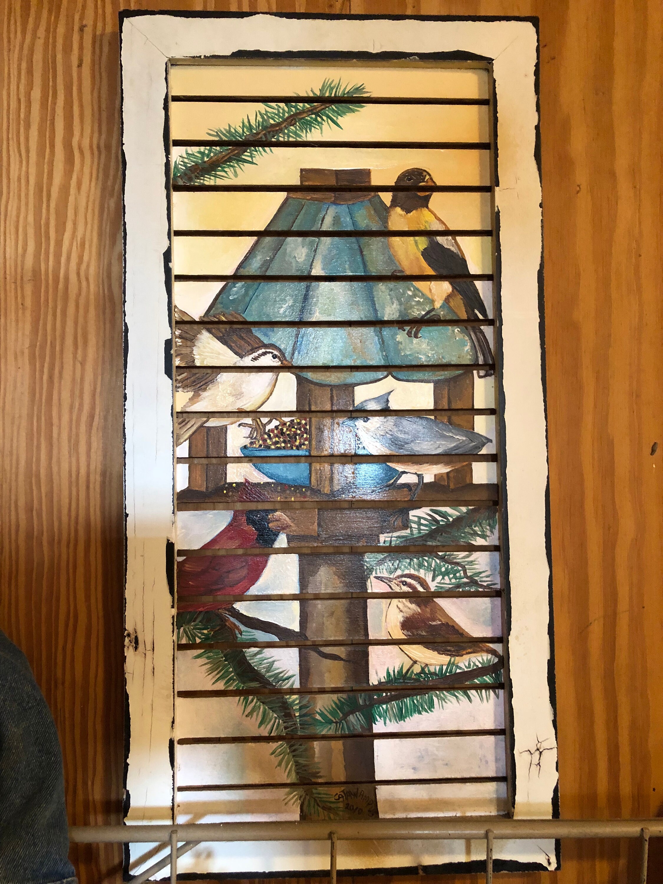 Birds at Bird Feeder Acrylic Painting on Shutter Style Wood Etsy