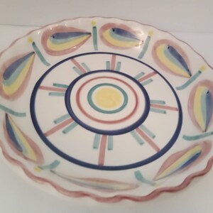 70’s Los Angeles Pottery Laurie Gates 10&quot; x 2&quot;  Blue Pink Yellow Geometric Bowl MI