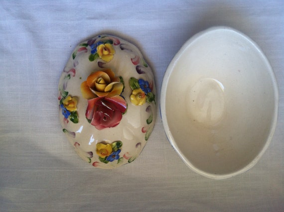 Vintage Italian Floral Ceramic trinket hand paint… - image 6