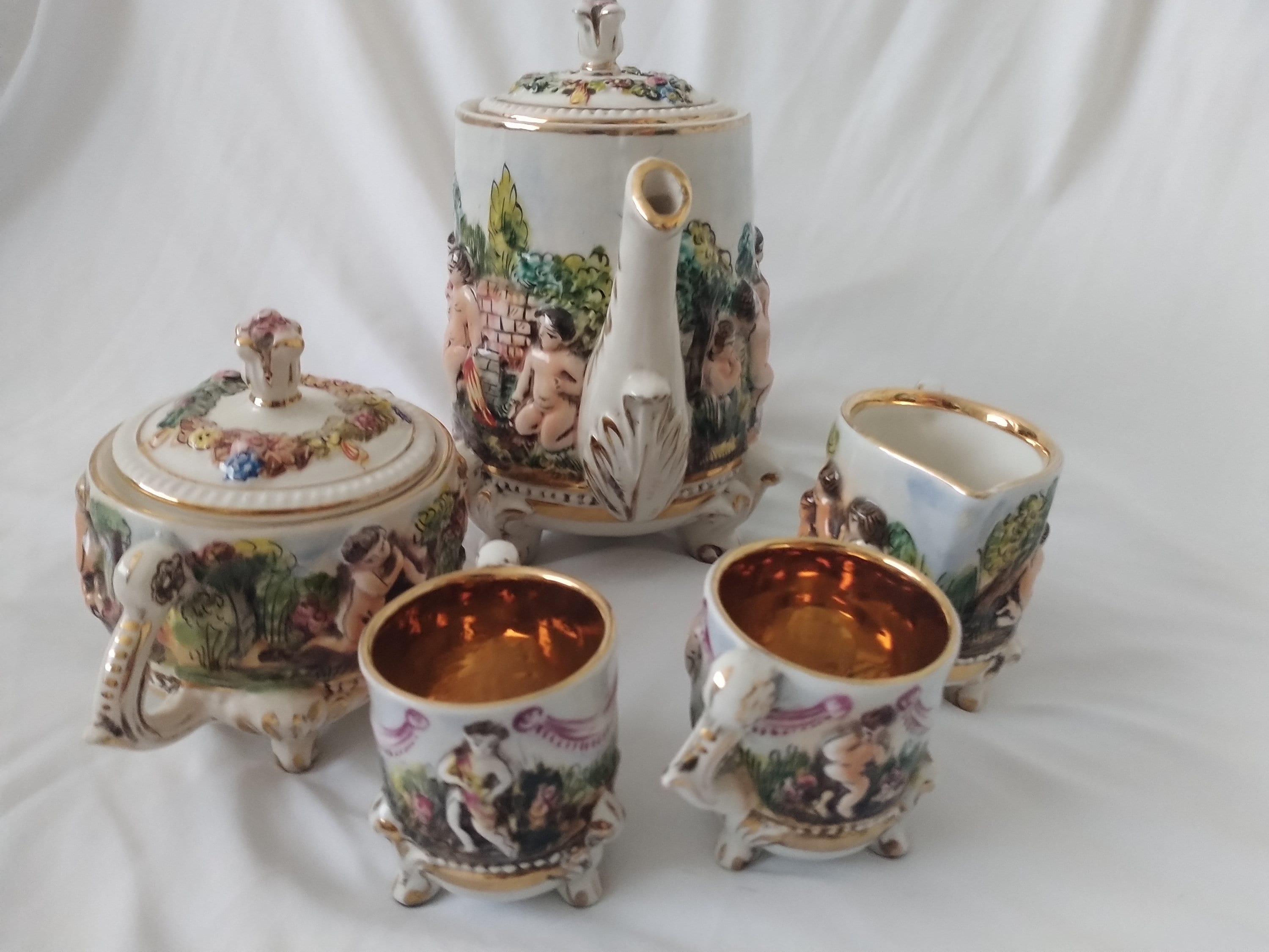 Vintage Italian Tea Set R. Capodimonte 3904 Hyciulli Serving