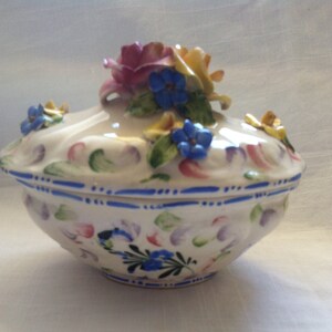 Vintage Italian Floral Ceramic trinket hand painted image 1