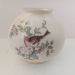 Vintage Lenox Serenade Floral Bird Ceramic Globe Vase with 24K Gold