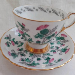 Tuscan fine bone china green pink gold wild flower tea cup and saucer