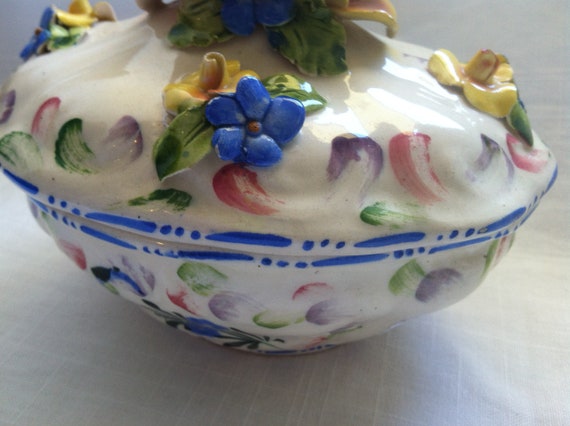 Vintage Italian Floral Ceramic trinket hand paint… - image 3