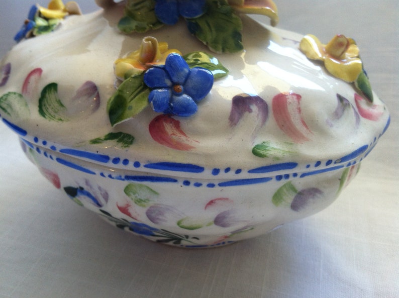 Vintage Italian Floral Ceramic trinket hand painted image 3