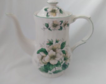 Vintage James Kent Old Foley England  white flower green leaves teapot 9"-9"-4"