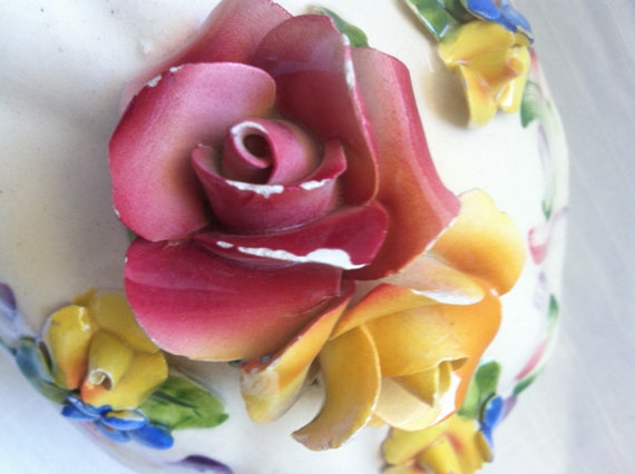 Vintage Italian Floral Ceramic trinket hand paint… - image 5