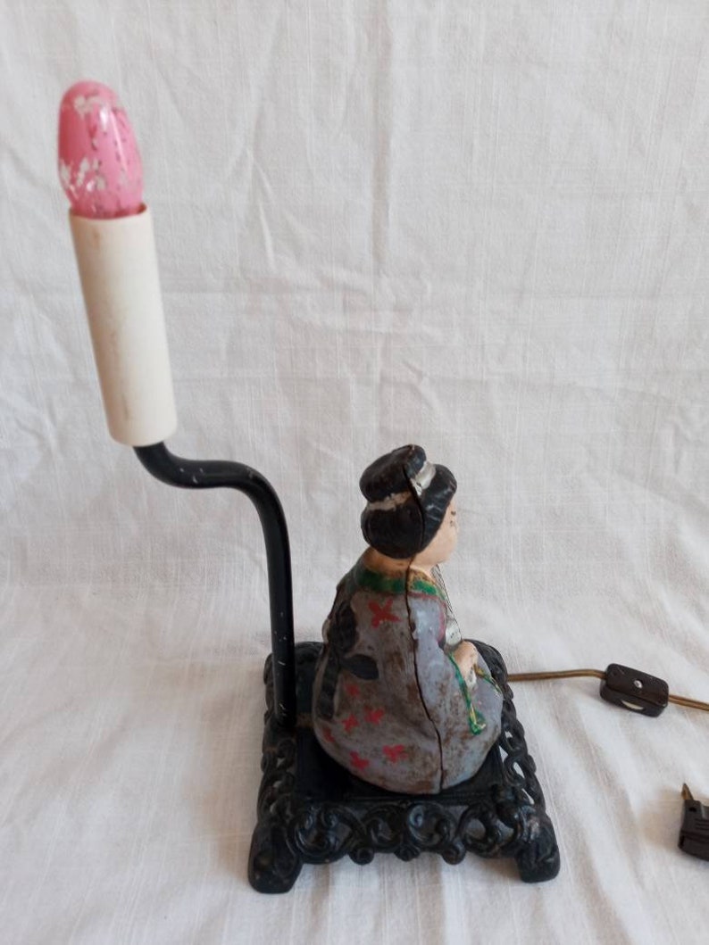 Antique Rare Hubley Cast Iron Japanese Mandolin Geisha Art Lamp Etsy