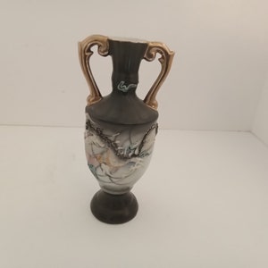 Vintage dragon ware small vase japan 6.5&quot; x 3&quot;  black gold white