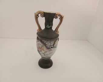 Vintage dragon ware small vase japan 6.5" x 3"  black gold white