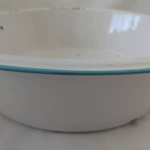 Vintage enamel wash basin  bowl 16.5" white with light blue rim