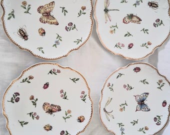 Godinger Scalloped Primavera Canapé Plates Set – Floral Butterfly Gold Trim (6"")