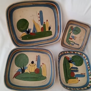 Vintage Tlaquepaque Mexican nesting casserole dishes set of 3 different  art work