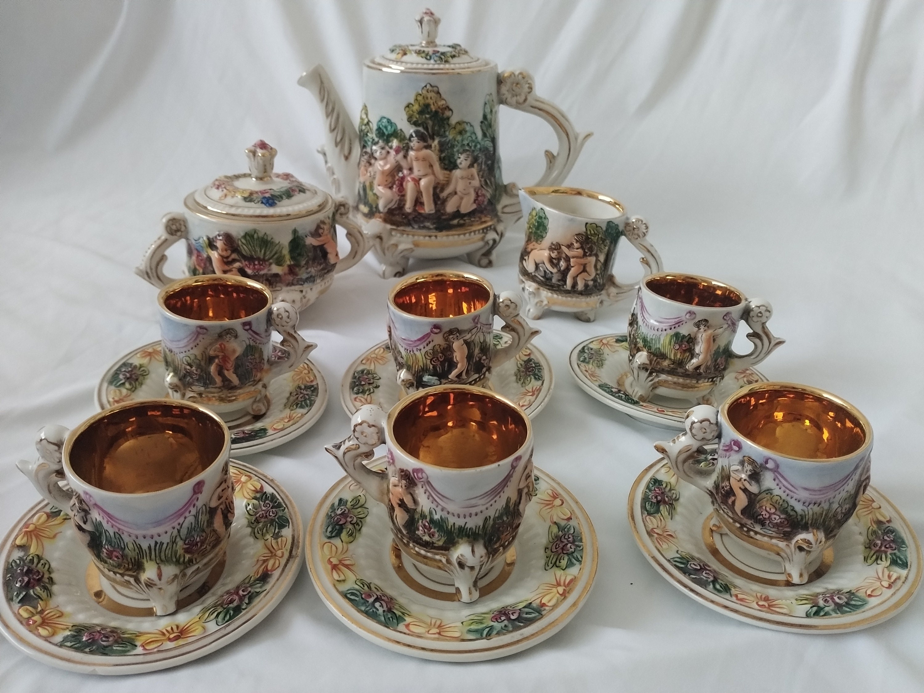 Vintage Italian Tea Set R. Capodimonte 3904 Hyciulli Serving 6 1950s Etsy