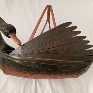 Vintage swan Shanghai wicker green basket 18&quot; x 10&quot;x 11&quot;