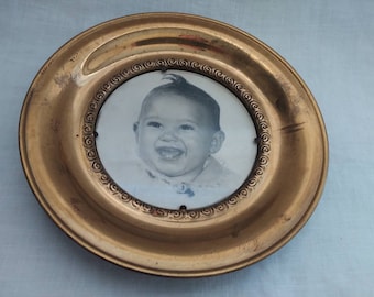 Vintage round brass picture frame made in England stamp
