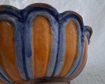 Vintage  Italian bowl  mustard blue white 12" x 5"